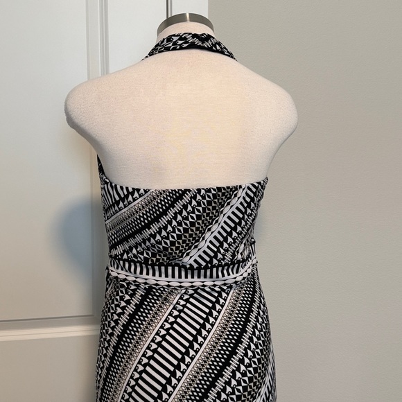 White House Black Market black and tan halter maxi dress sz 6 - Picture 2 of 6